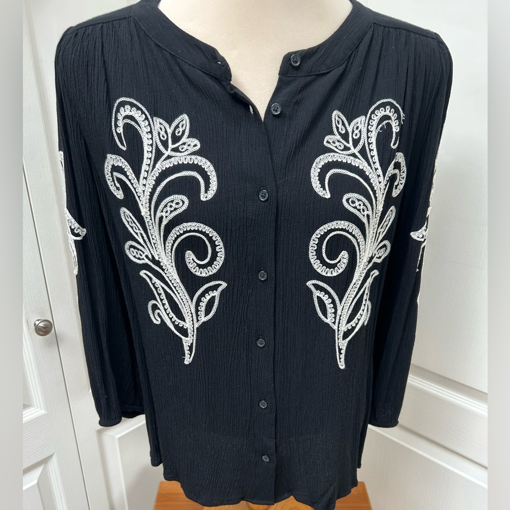 Black Embroidered Women's Top